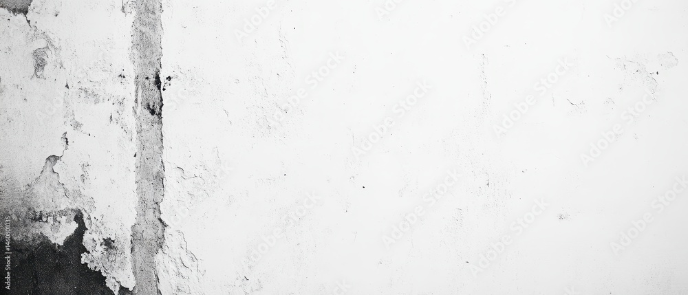 Fototapeta premium Distressed White Wall Texture Close Up Shot Showing Damage and Repair with Peeling Paint and Uneven Surface in Studio