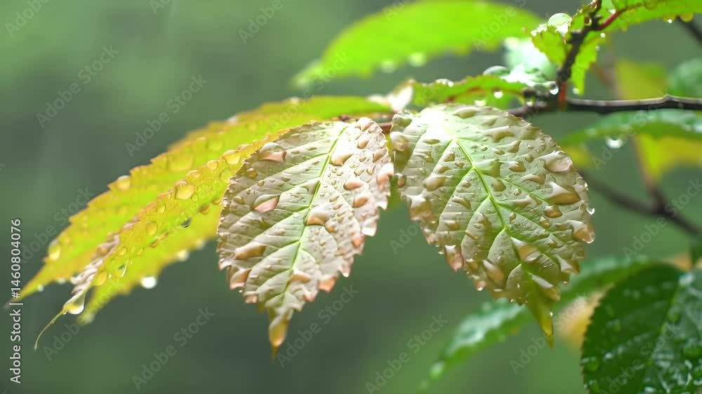 Raindrops on Green Leaves in Forest After Rain Raindrops on Green Leaves in Forest After Rain