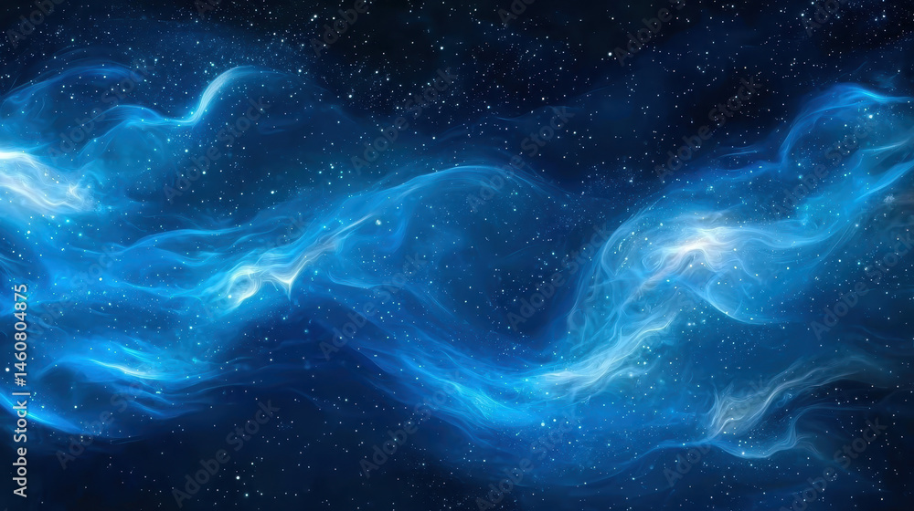 Flowing blue lines create a realistic 3D background, showcasing a side angle view of a 4K resolution nebula in a stunning cosmic illustration with flowing light. Flowing blue lines create a realistic 3D background, showcasing a side angle view of a 4K resolution nebula in a stunning cosmic illustration with flowing light.