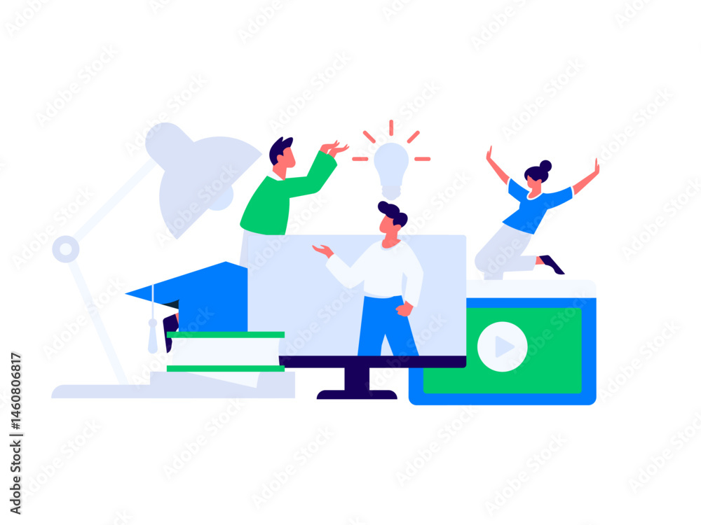 Fototapeta premium Character reading quietly vector concept operation hand drawn illustration
