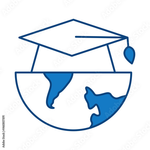 Global Education Blue Line Icon. Education, E-Learning, School, College, Study, Knowledge Icons Editable Stroke Vector Illustration