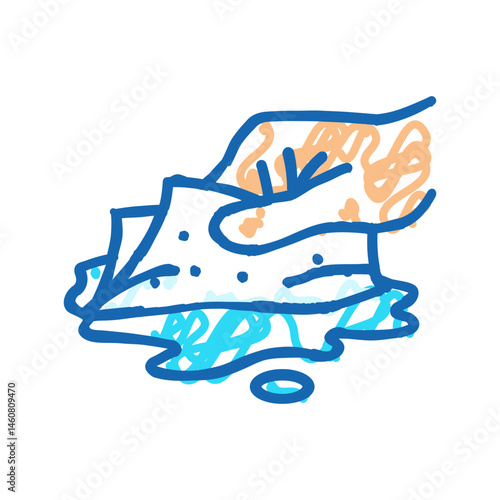 soaking spills with paper towel icon doodle illustration