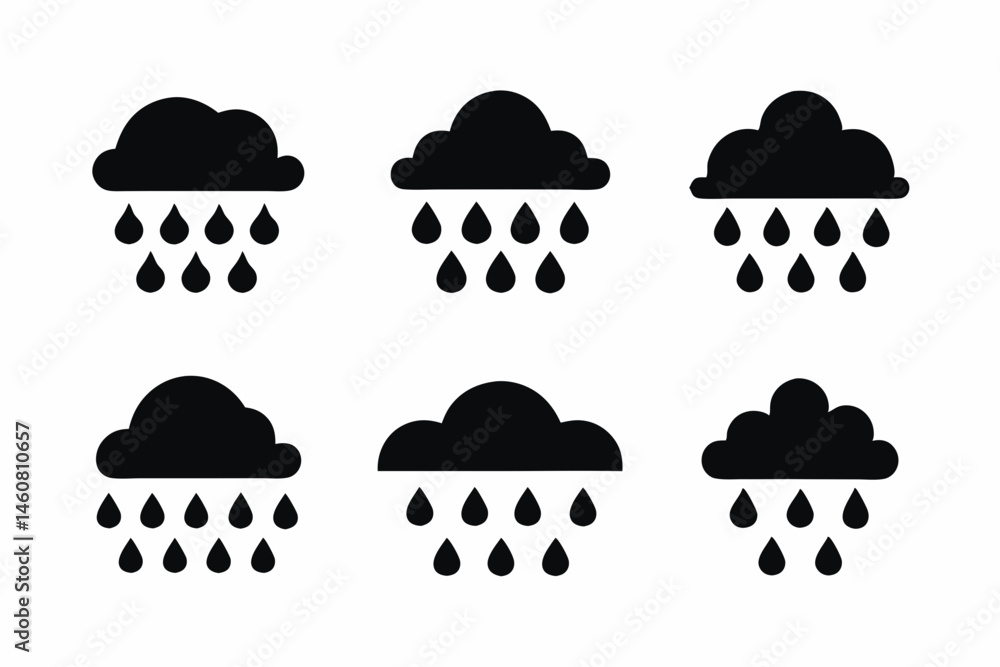 set of rain cloud icon silhouette vector illustration set of rain cloud icon silhouette vector illustration