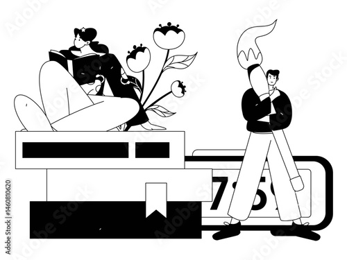 Character reading quietly vector concept operation hand drawn illustration
