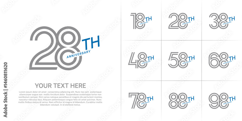Fototapeta premium Anniversary logo type set with double line number. grey and blue color can be use special moment
