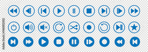 Big Blue Media player icon set. Video and audio collection. Multimedia symbol. Vector Illustration eps 10
