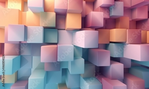 Colorful Abstract Background of 3D Cubes in Soft Pastel Shades