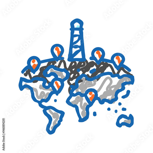 oil field mapping petroleum engineer icon doodle illustration