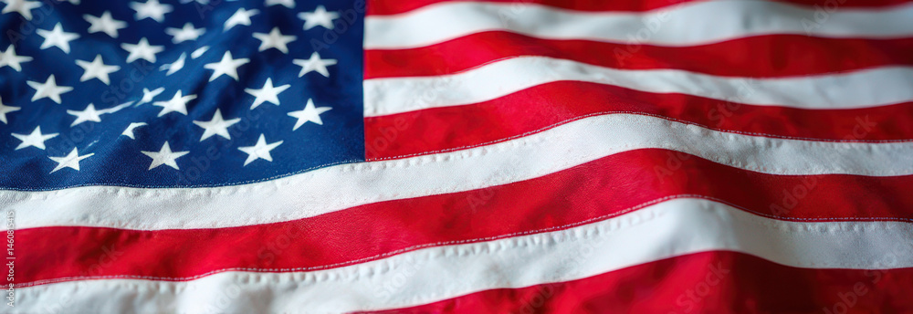 Fototapeta premium American flag with stars and stripes waving in the wind