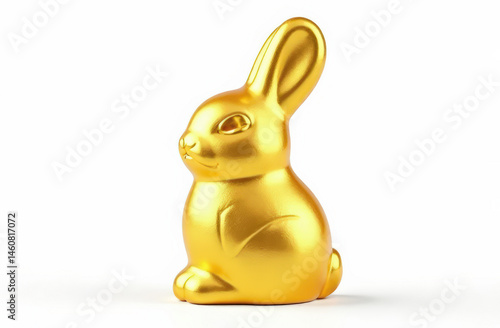Golden rabbit figurine with shiny finish on white background