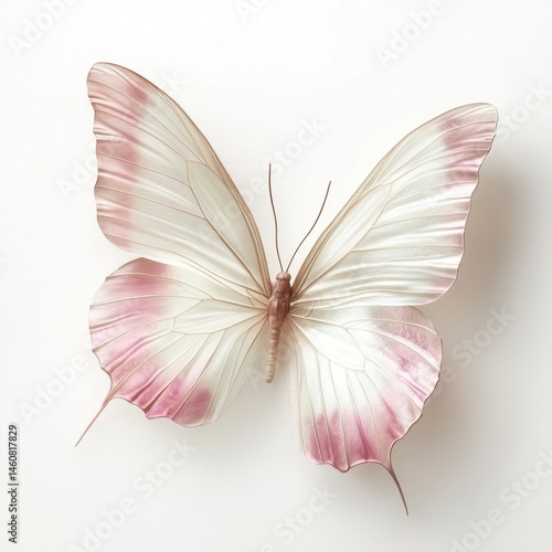 Delicate White Butterfly with Soft Pink Accents on White Background