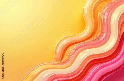 Colorful abstract waves on yellow background with pink and orange gradient
