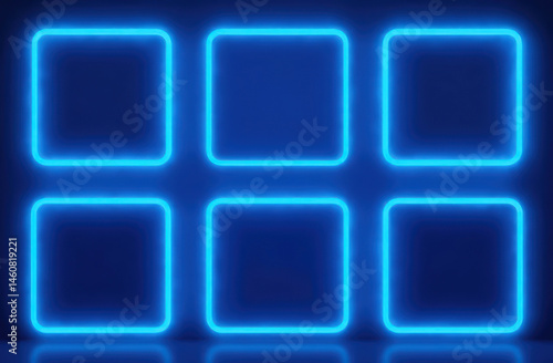 Glowing blue neon squares on dark background