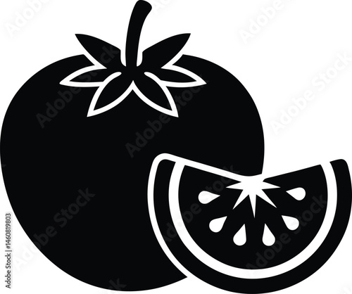 Tomato Whole and Sliced Icon Vector Illustration