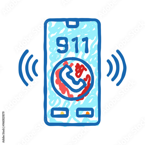 emergency phone alert icon doodle illustration