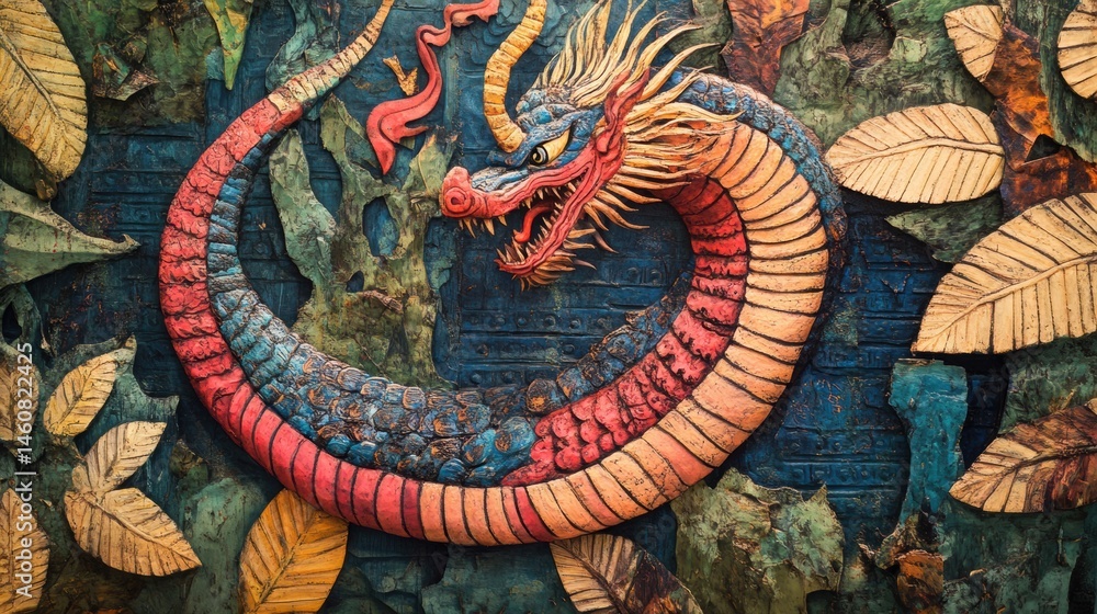Obraz premium A battle between a Naga and a demon in a mythical Thai setting