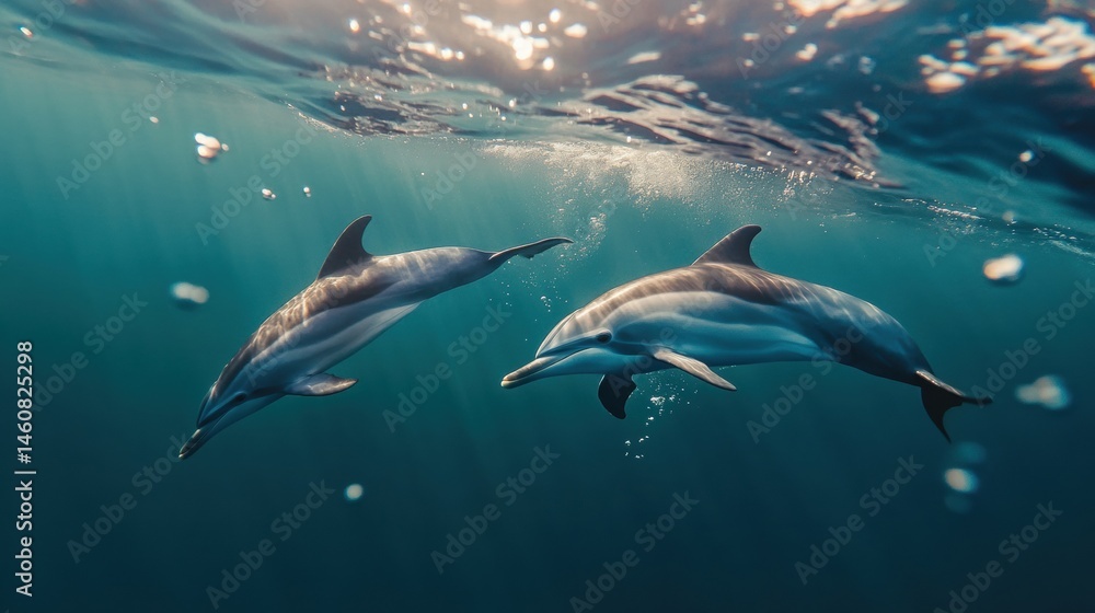 Obraz premium A cheerful dolphin swimming playfully through clear turquoise waters