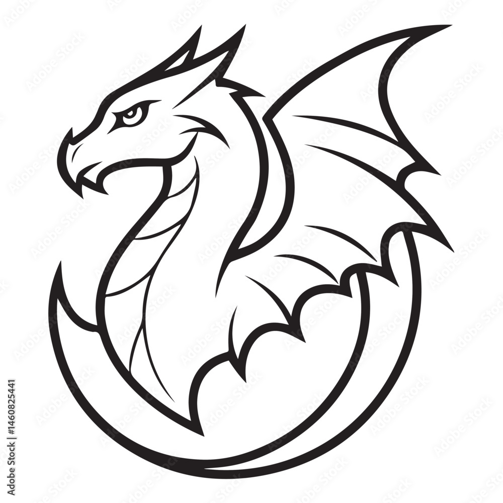 Obraz premium Dragon Head Outline Vector Illustration for Coloring Pages