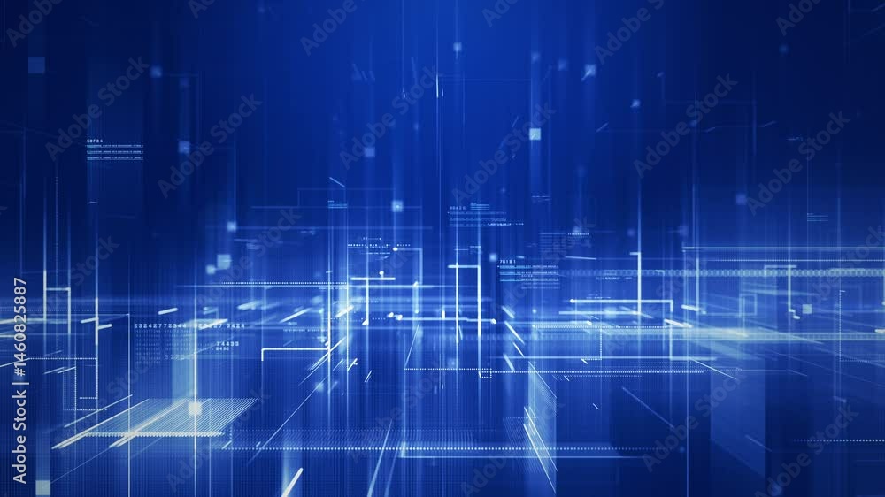 Abstract digital background featuring glowing blue lines, floating data elements, and futuristic tech innovation, Technology data network connect, Digital data transfer background
