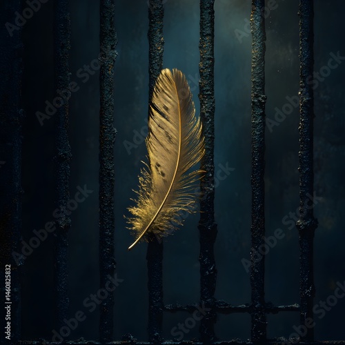 Golden feather trapped behind bars