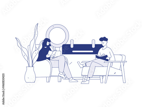 Character reading quietly vector concept operation hand drawn illustration
