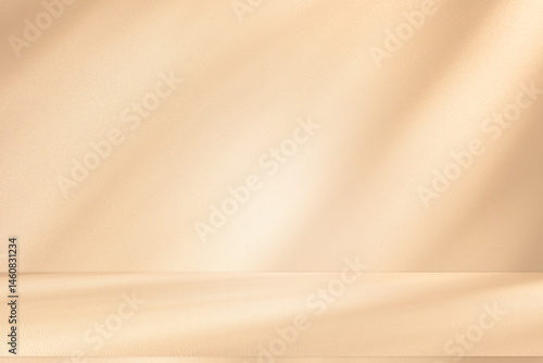 Obraz na płótnie Wall interior background, studio and backdrops show products. with leaf shadow from window color beige and white. background for text insertion and presentation of product
w salonie