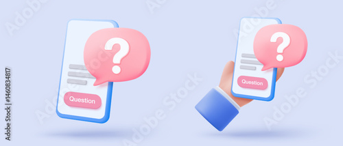 3d speech bubbles question mark icon sign or ask FAQ and QA answer solution information. Have a question, question answer sign or problem. 3d answer speech bubbles icon vector rendering illustration