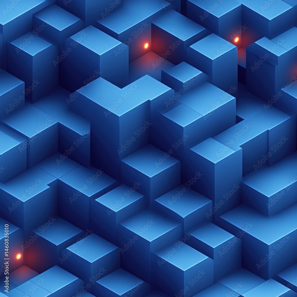 Obraz premium Abstract geometric pattern of interconnected blue cubes.