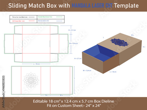 Sliding Match box Mandala patterned Laser Cut Template