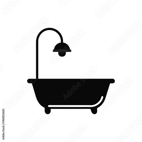 bath tub with shower head icon of silhouette vector illustration on white