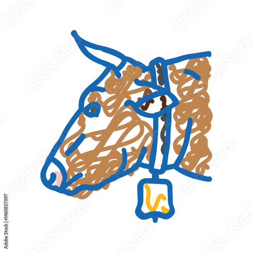 cow with bell icon doodle illustration