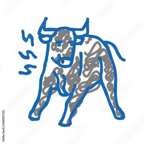 angry bull animal icon doodle illustration