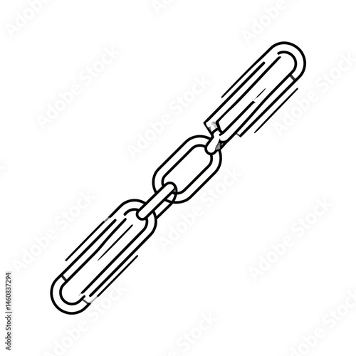 Broken chain link symbolizes vulnerability and weakness in a black and white line art design depicting fragility and potential failure
