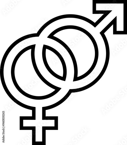 Gender symbols. Male, female sex sign gender equality icon in line isolated on transparent background