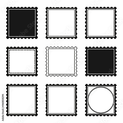 Collection of diverse postage stamp frame designs for creative layouts and vintage themed projects perfect for print and digital media
