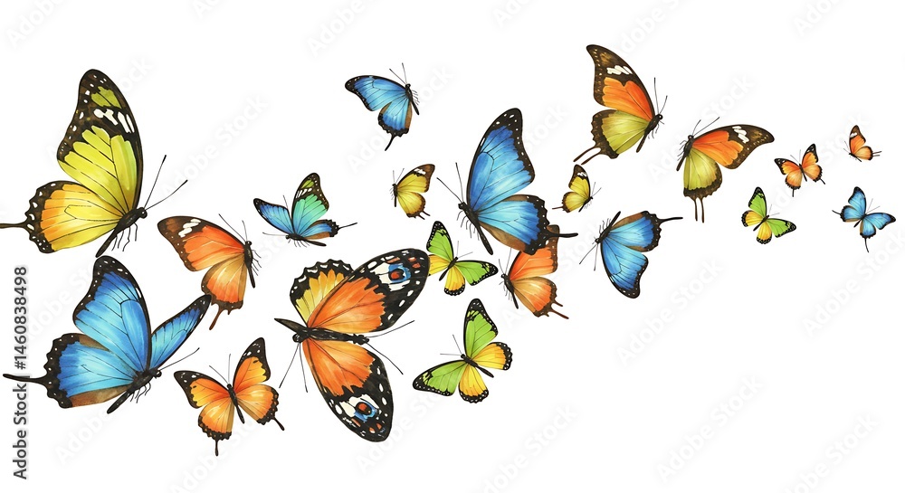 Fototapeta premium Vibrant Butterfly Swarm: A Symphony of Color and Flight AI Generated