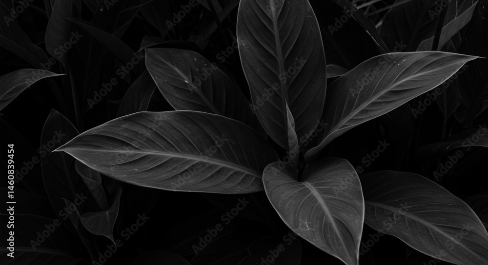 Monochrome image of lush tropical leaves creating a dramatic and stylish nature-inspired texture background. Monochrome image of lush tropical leaves creating a dramatic and stylish nature-inspired texture background.