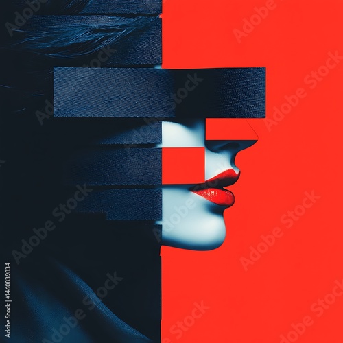 Bold, contrasting woman, geometric, futuristic