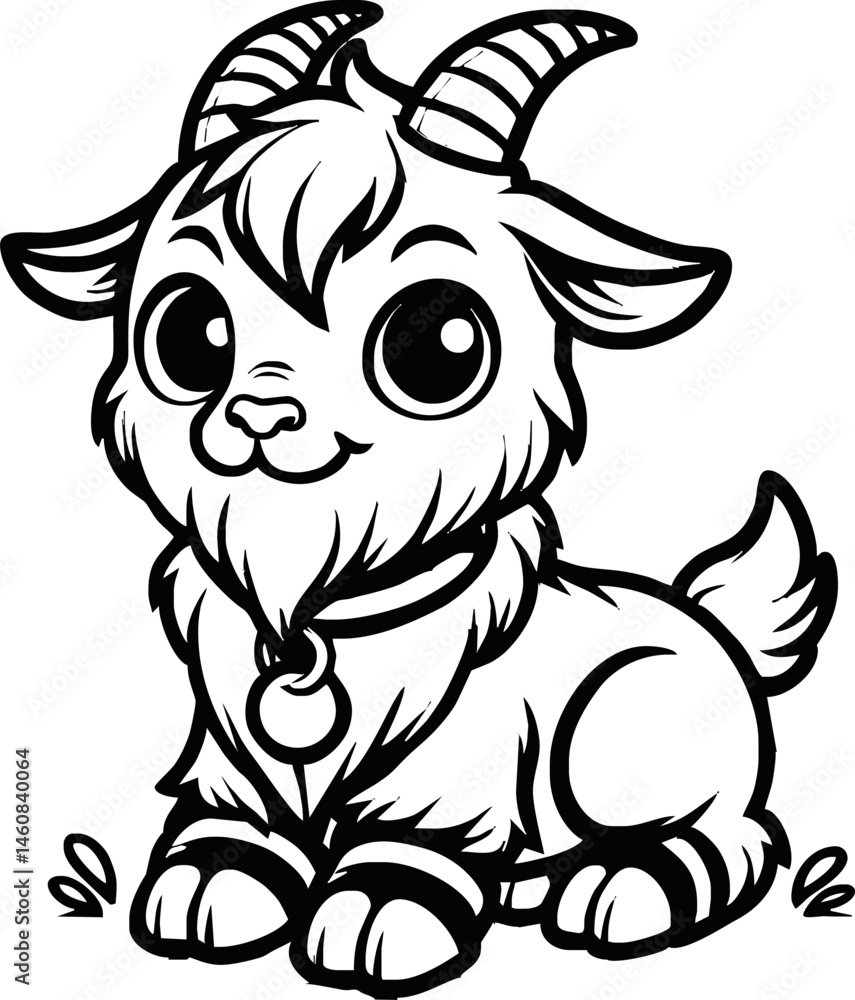 black and white line art vector cartoon goat isolated for coloring page black and white line art vector cartoon goat isolated for coloring page
