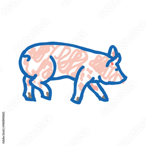 running pig farm icon doodle illustration