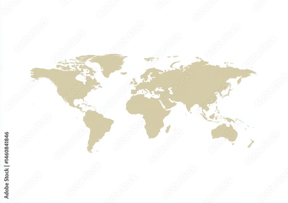 Fototapeta premium World map, light beige, simple outline