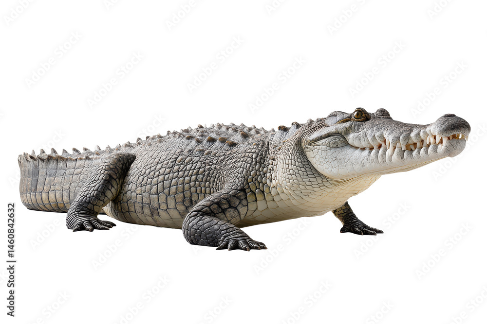 Obraz premium Full body of crocodile in side view isolated on transparent background