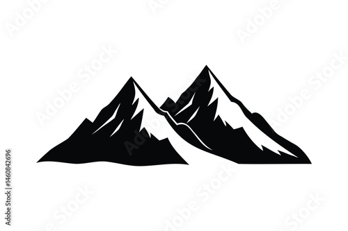 Two mountain peaks icon silhouette on white background