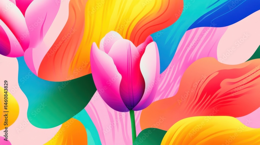 custom made wallpaper toronto digitalColorful abstract floral design, vibrant tulip surrounded by bold shapes and colors, ideal for spring themes or decoration.