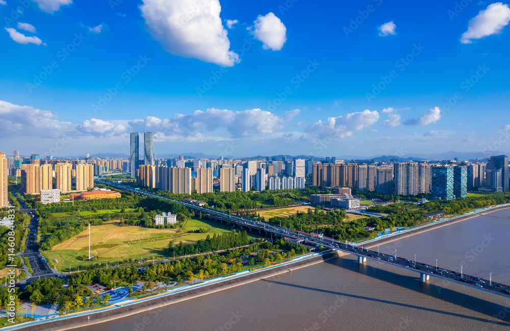Fototapeta premium Urban environment of Xixing Bridge, Hangzhou City, Zhejiang Province, China