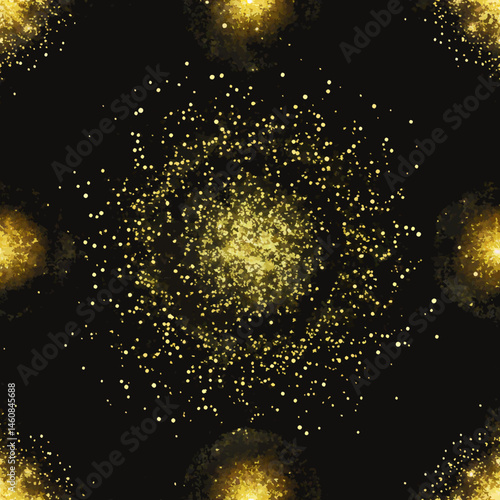 Cosmic particles spread in a seamless vector pattern on black  
