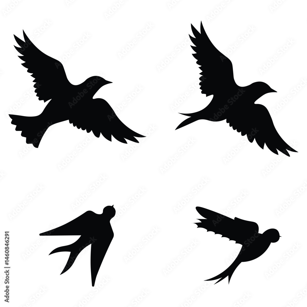 Obraz premium Birds silhouette vector icon. Birds icon set elegant style collection. Collection of common blackbird design. Vector illustration.