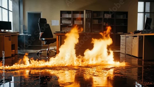 Fire erupts in office space and sprinkler system activates to extinguish flames, Fire Starts In Office And Sprinkler Extinguishes It