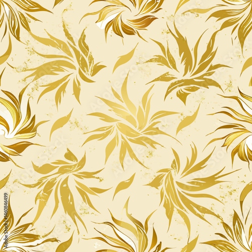 Delicate golden floral seamless vector pattern on cream background