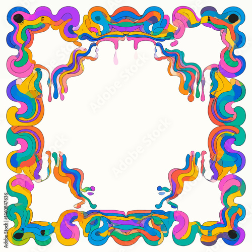 Psychedelic frame design with vibrant colors and abstract shapes for creative projects and retro themed designs, a fun and eye catching design